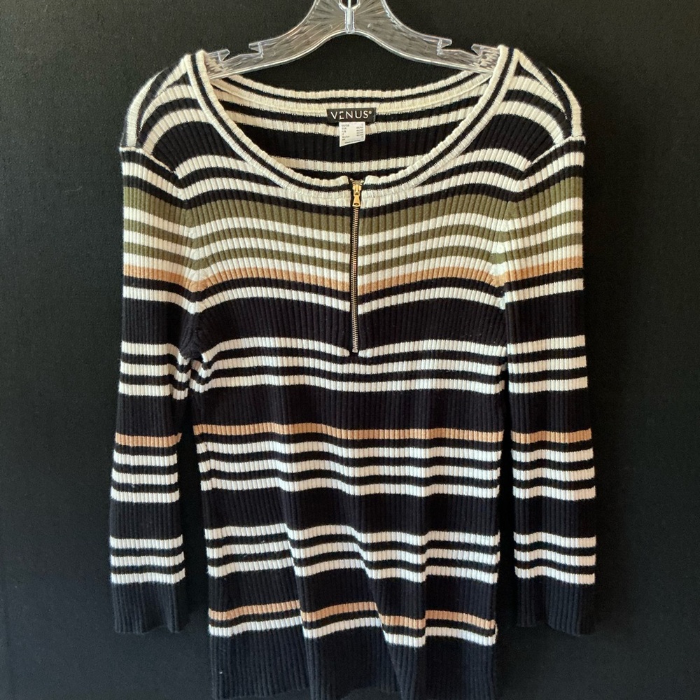 3/$10 - VENUS Olive and Black Striped Sweater